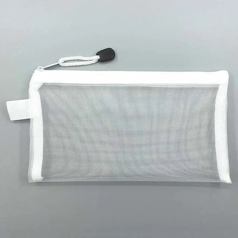Astuccio trasparente a rete in nylon, grande capacità con zip