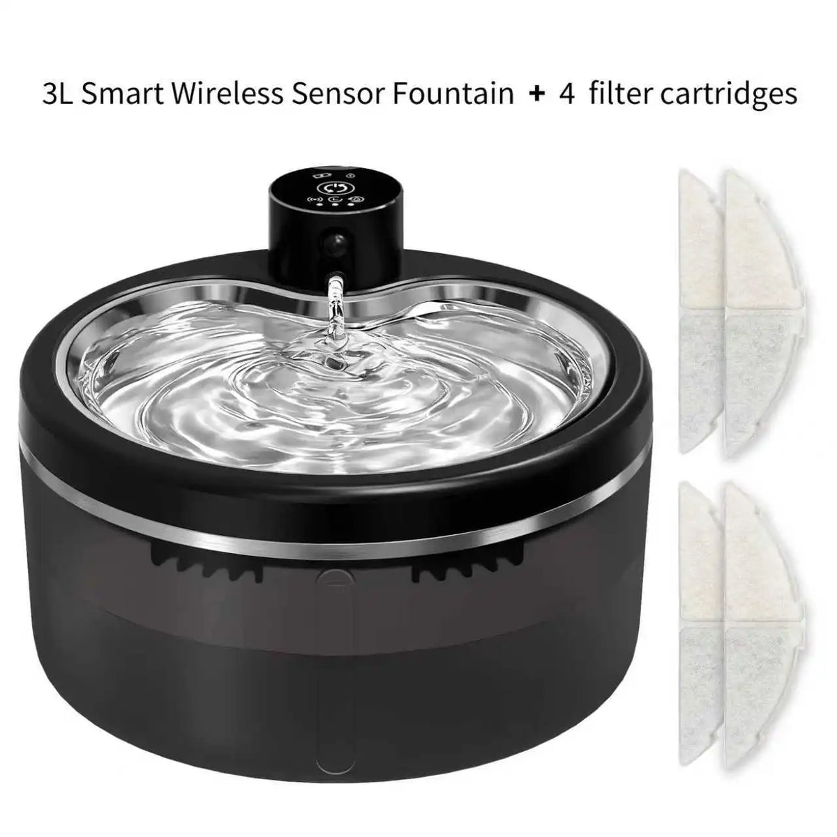 Fontana d'acqua per gatti 3L wireless, filtro inox, batteria 4000 mAh