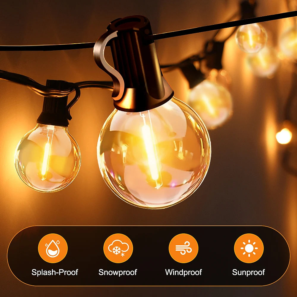 Catena LED solare G40 White con telecomando, 8 modalità, luminosità regolabile