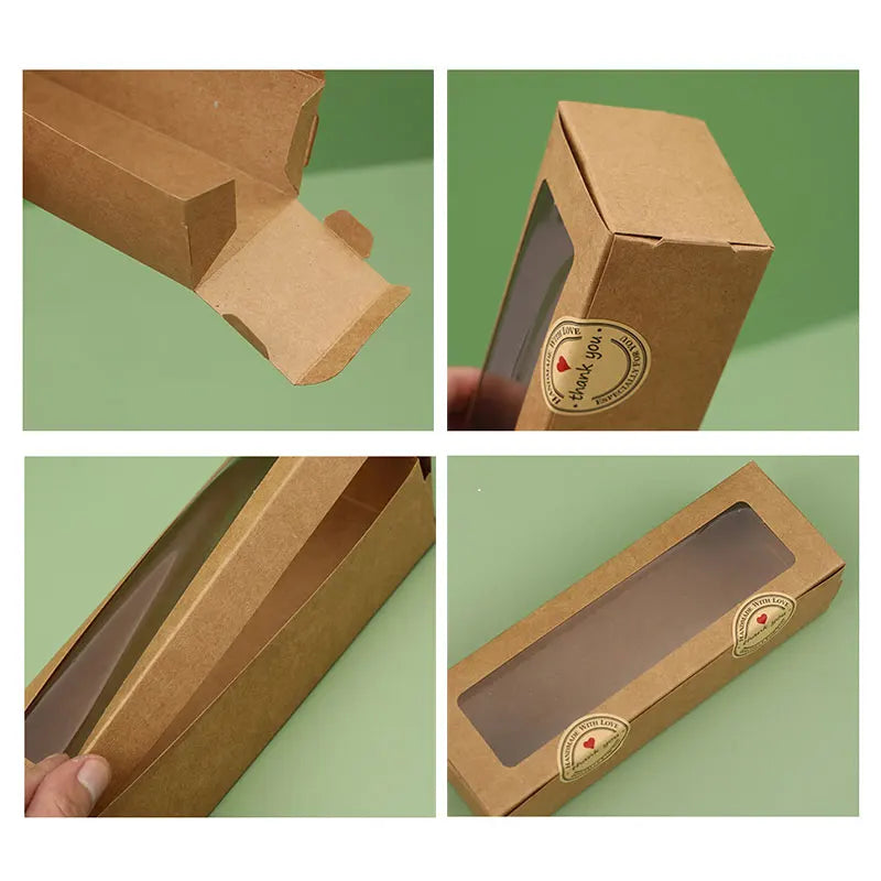 10/20/30/50 Pcs Kraft Paper Packaging Boxes Transparent Window Candy Baking Cake Box For Wedding Birthday Party Gift Box