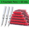 Set 53 penne stilografiche con 50 ricariche in nero, blu e rosso