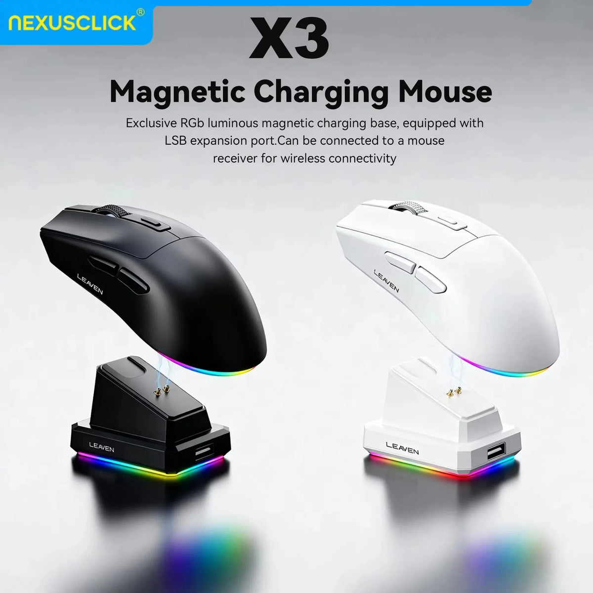 Mouse Gaming Wireless Dual Mode con Dock di Ricarica Magnetico RGB - 2000 DPI