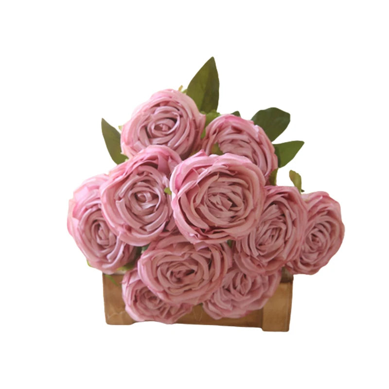 Bouquet di 10 rose artificiali per matrimonio e decorazioni