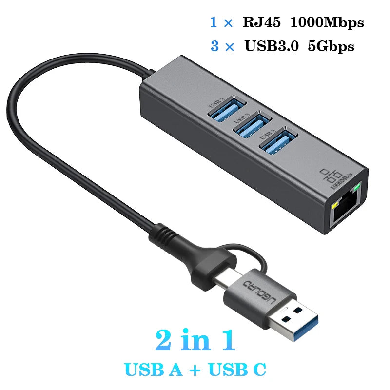 Docking Station USB‑C con RJ45 Gigabit e ricarica 100 W – Hub 4 porte USB 3.0