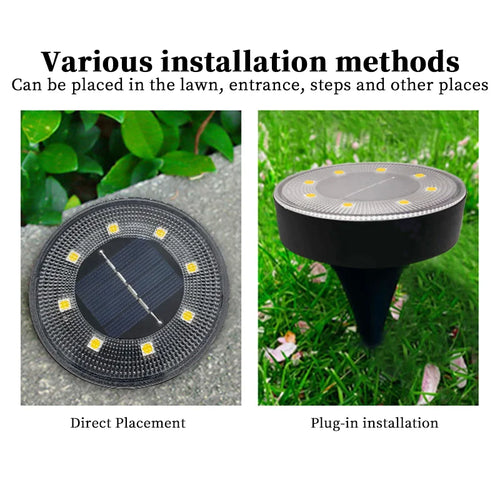 1-8 pcs LED Solar Power Disk Light for Outdoor Garden – Underground Deck Spotlight, Buried Solar LED Lamp, Garden Décor