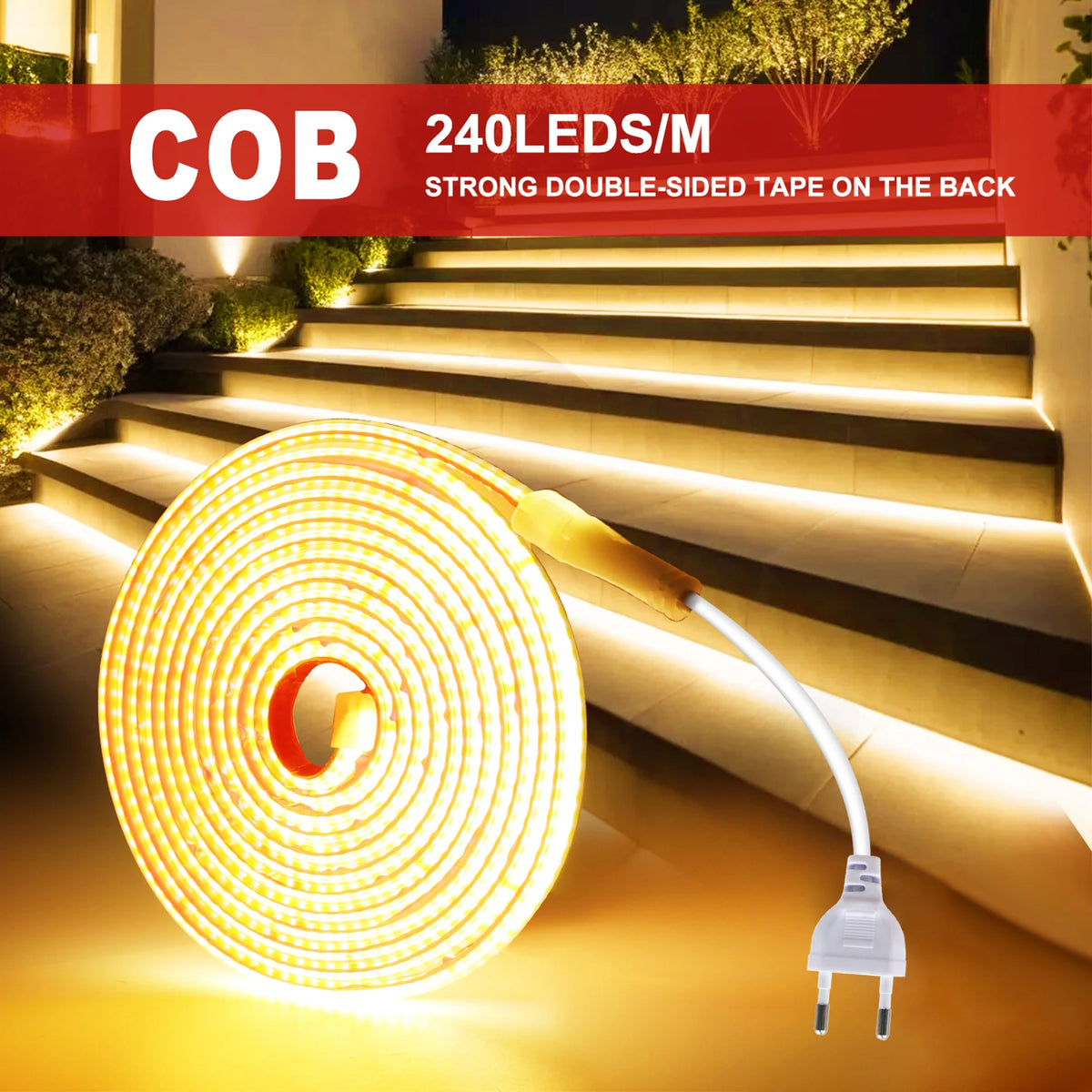 Striscia LED COB 220V 10 cm, 240 LED/m, IP65, 3000‑6000 K