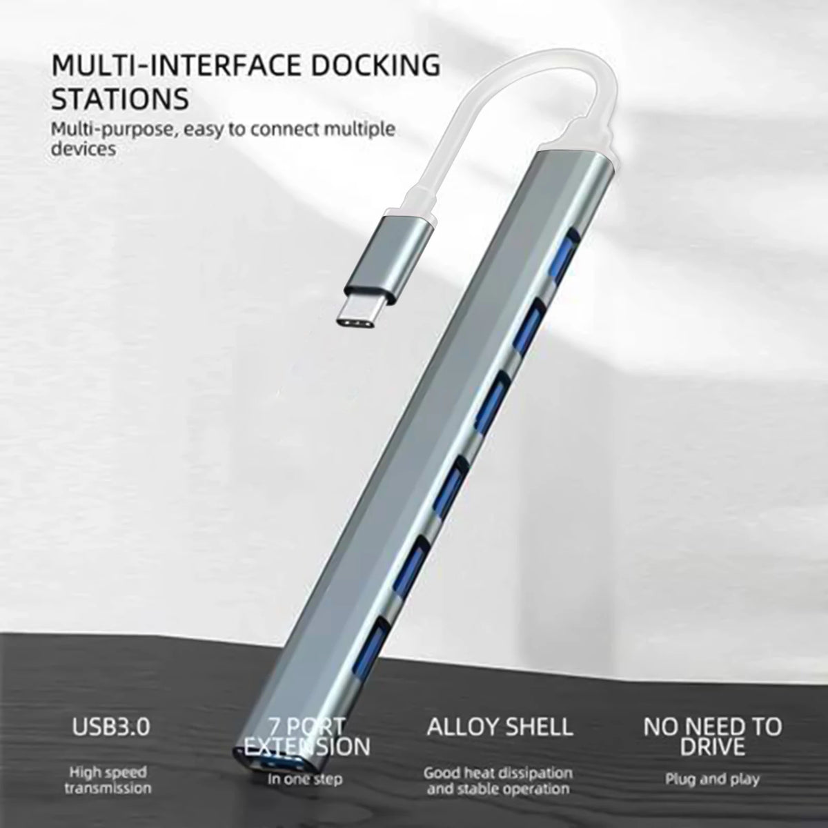 Hub USB 7 porte USB‑C 3.0, multi‑porta per MacBook, PC e laptop