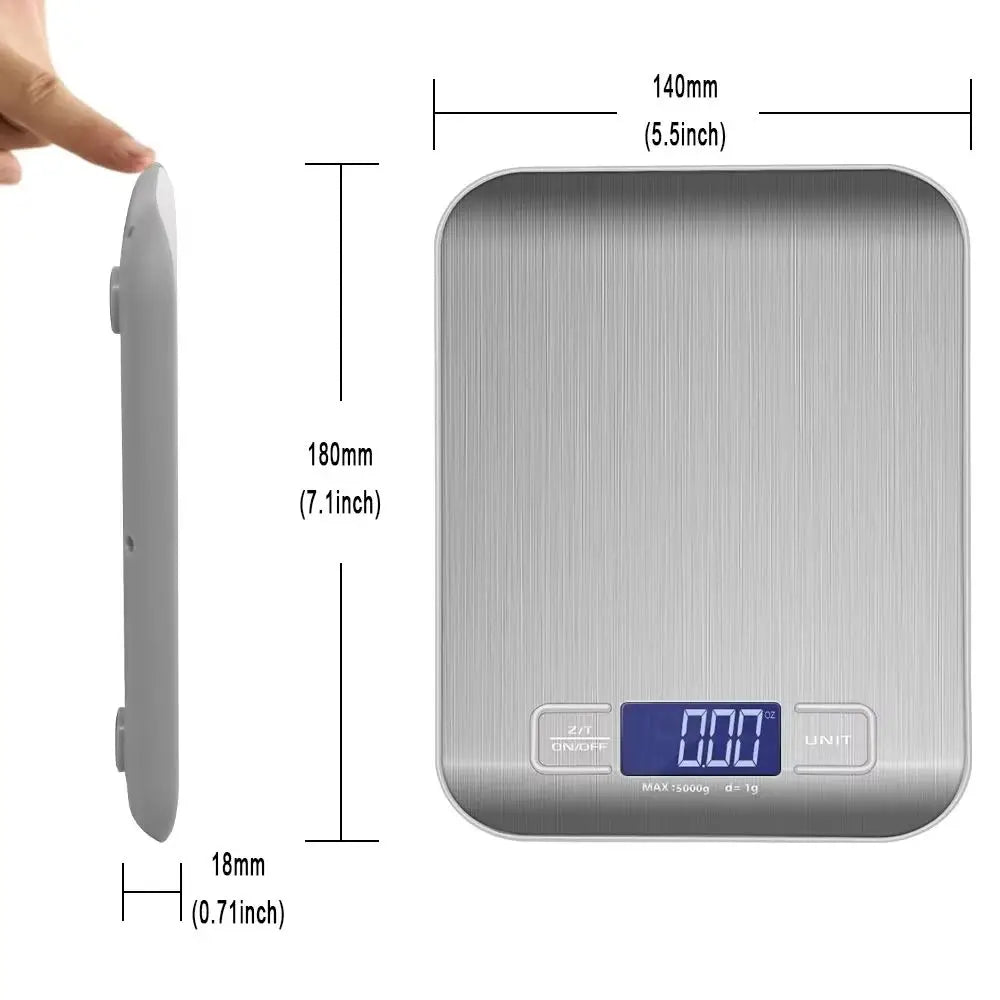 Bilancia da cucina LCD 10 kg, acciaio inox, precisione 1 g