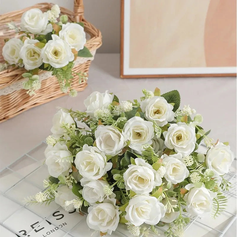 Bouquet di Rose Artificiali in Seta – 30 cm, Decorazione Matrimonio e Casa