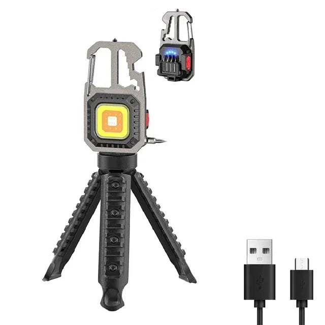 Mini torcia LED portachiavi 6 modalità con cacciavite, apribottiglie e martello