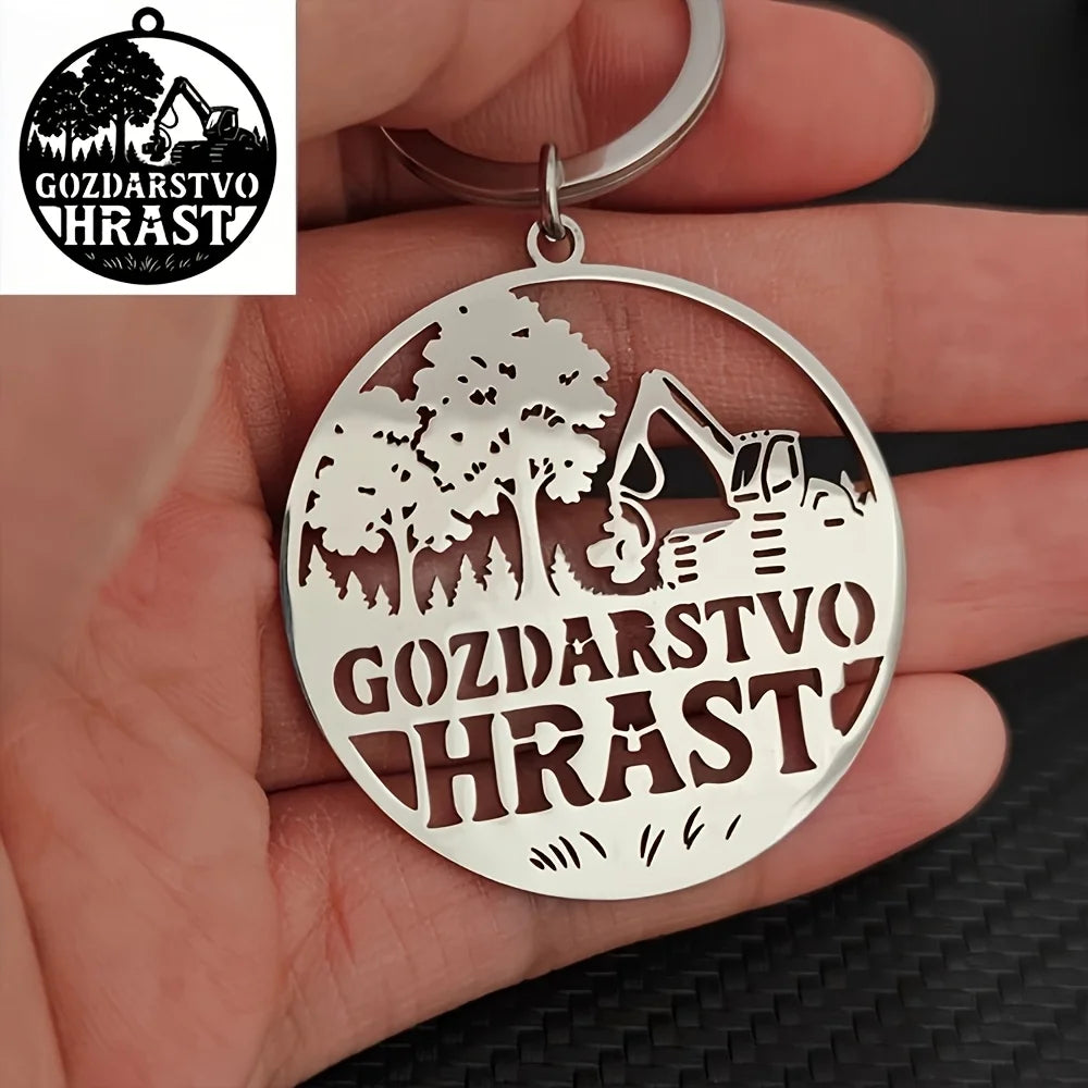 Personalized Custom Men's Stainless Steel Hollow-Out Shaped Keychain with Logo Image Badge Key Ring, High-Quality and Elegant Gift