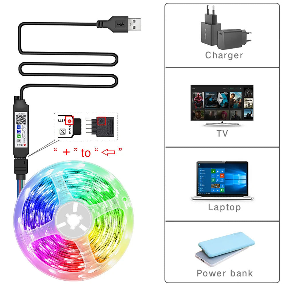 Striscia LED RGB con APP e Telecomando — 5M fino a 30M per Camera e TV