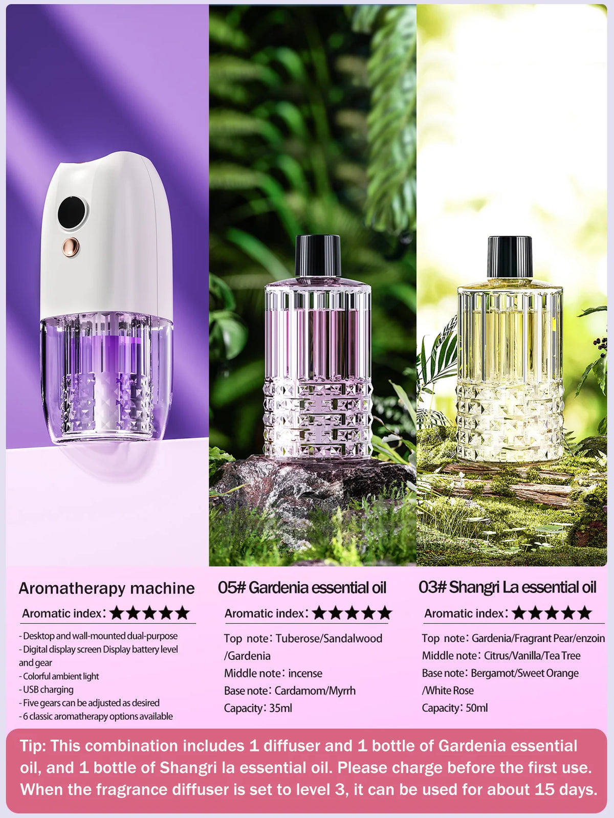 Diffusore d'aroma ricaricabile portatile multifunzione con timer per auto, casa…