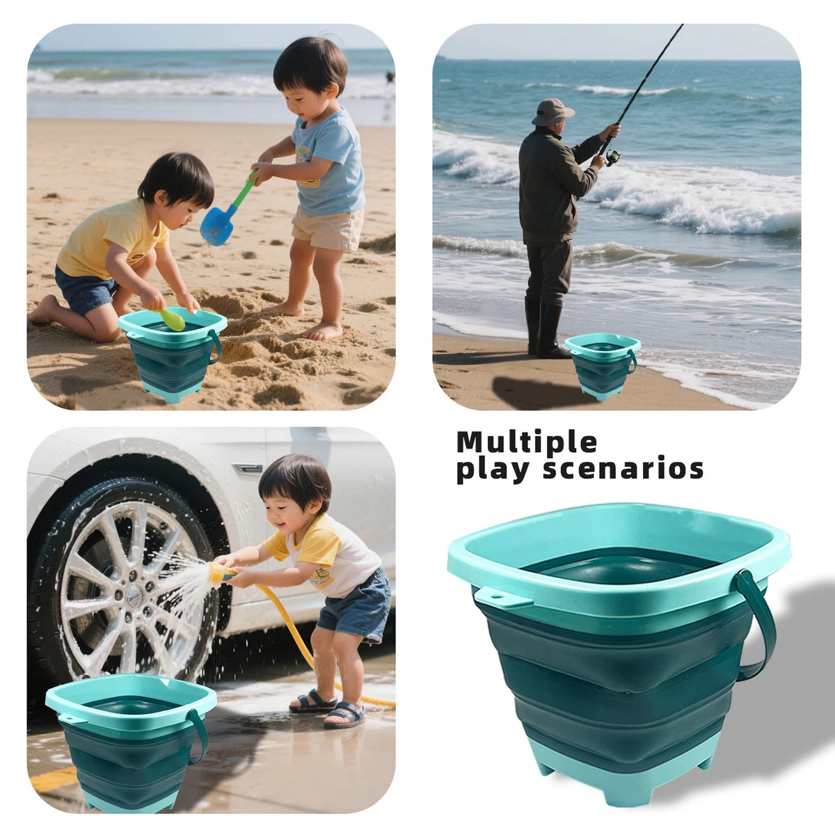 Secchiello estensibile per sabbia e acqua, portatile, per bimbi 0-3 anni