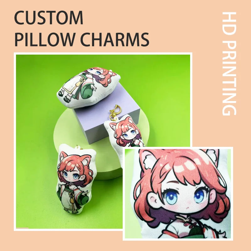 Custom Pillow Keychains Charms Personalized for Women Girl Baby Gift Cartoon Cat Photo Car Llavero Customized Anime