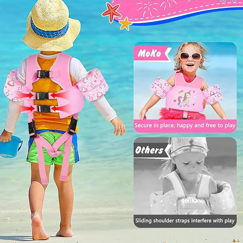 Gilet de natation pour tout-petits, brassards de natation pour enfants 7 à 32 kg, flotteurs de piscine à motifs avec sangle d'entrejambe pour enfants