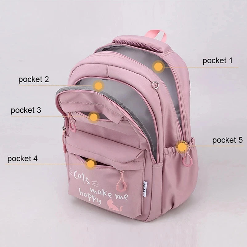 Sac à dos scolaire pour fille adolescente Kawaii rose en nylon