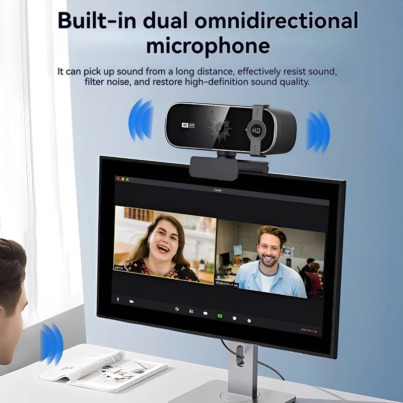 Webcam 4K con autofocus, copertura privacy e telecomando – Plug & Play