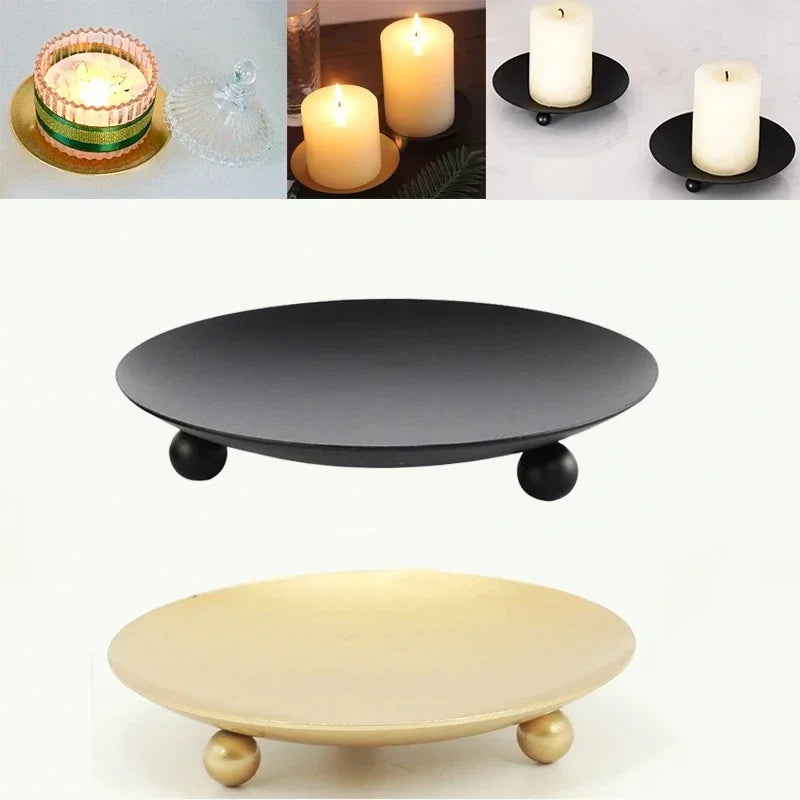 Iron Black Gold Plated Candle Holders Tray Wedding Party Festival Banquet Decorative Candle Candelabra Pillar Cup Wax Chassis