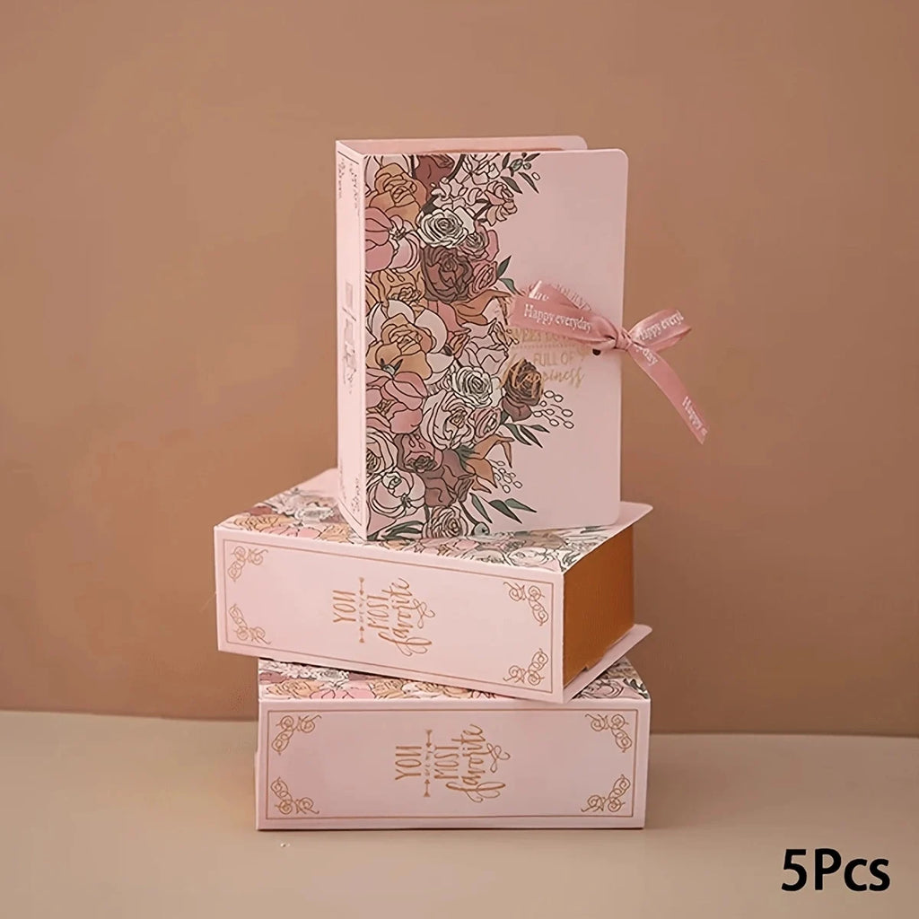 5Pcs Book Shape Gift Box Ith Ribbon Paperboard Candy Chocolate Present Packaging Box For Party, Wedding, Birthday Party gift box