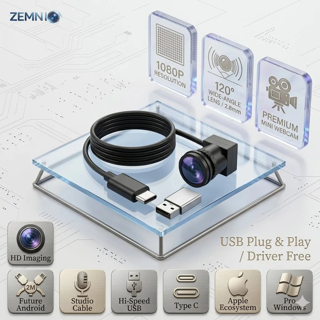Webcam HD 1080p USB‑C con lente 90° o 120° e microfono integrato