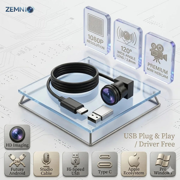 Webcam HD 1080p USB‑C con lente 90° o 120° e microfono integrato