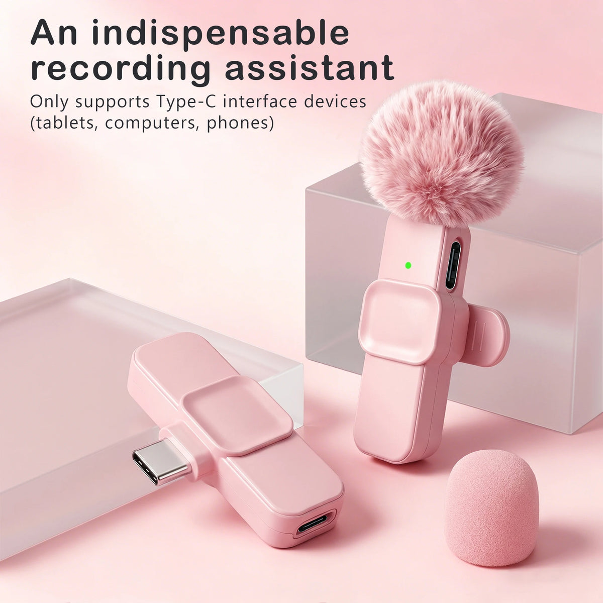 Microfono Lavalier Wireless Type‑C con Riduzione Rumore e Copertura Antivento
