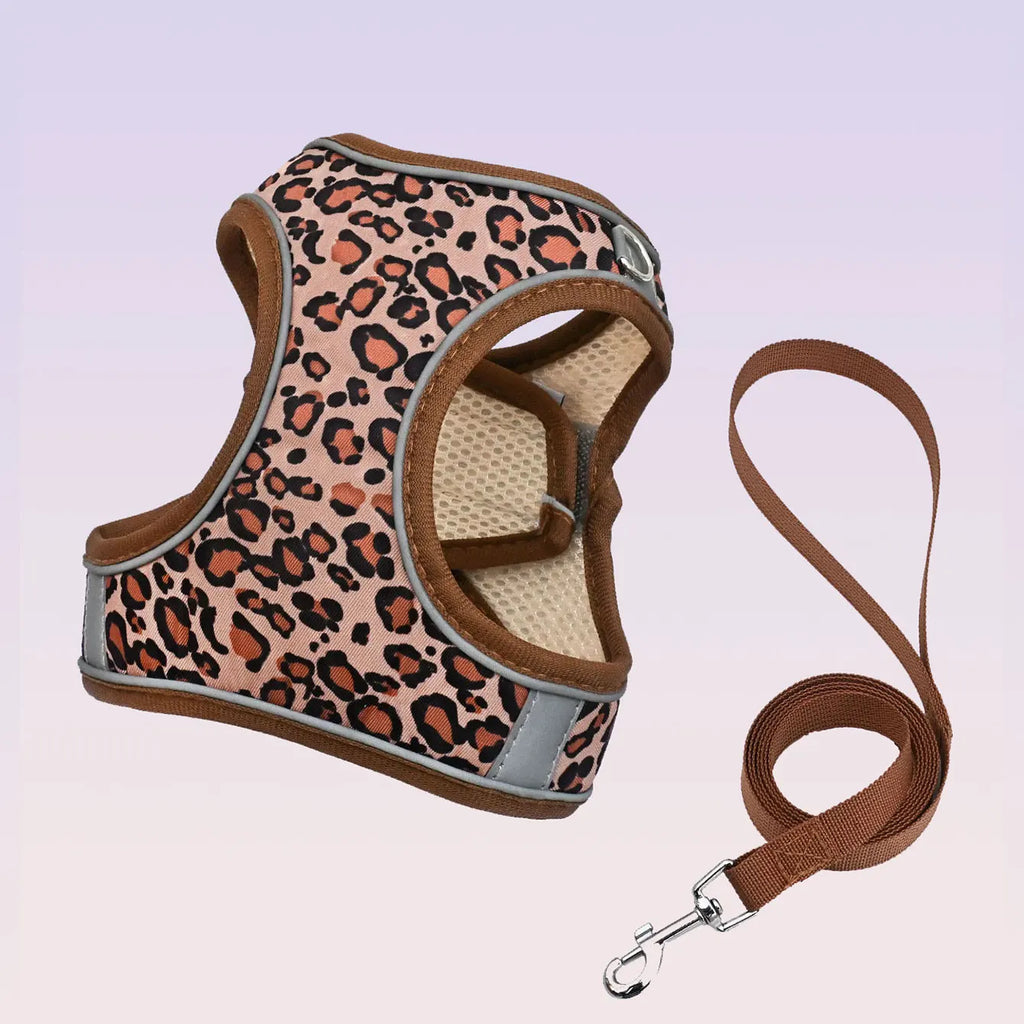 Imbracatura per Cani e Gatti Leopardata, Antiscivolo e Riflettente