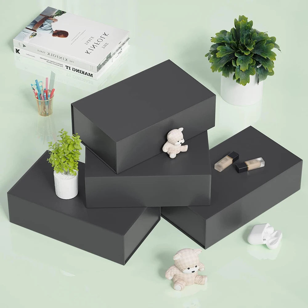 1pcs Black Gift Box with Lid for Present, Magnetic Closure Rectangle Collapsible Gift Box, Groomsman Proposal Box, Wedding