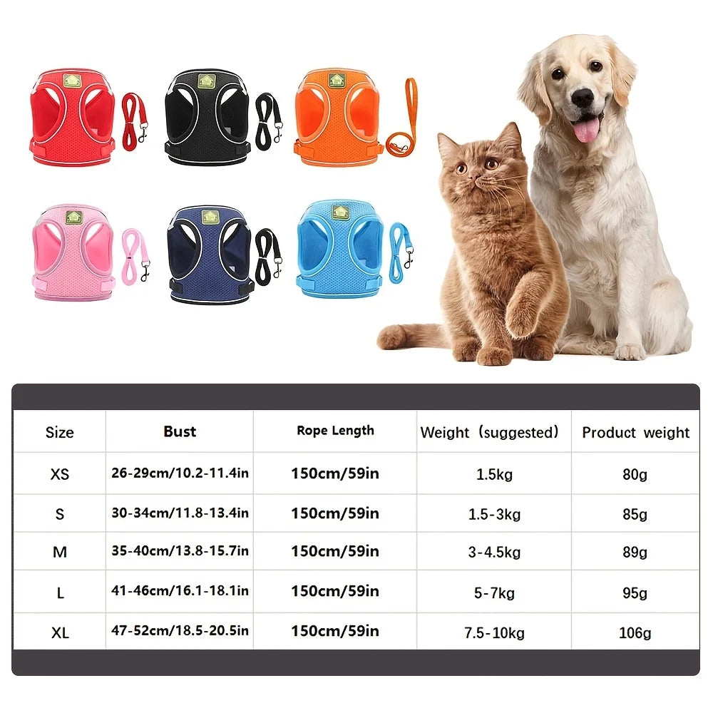 Imbracatura Riflettente per Cani e Gatti, Guinzaglio Set Traspirante