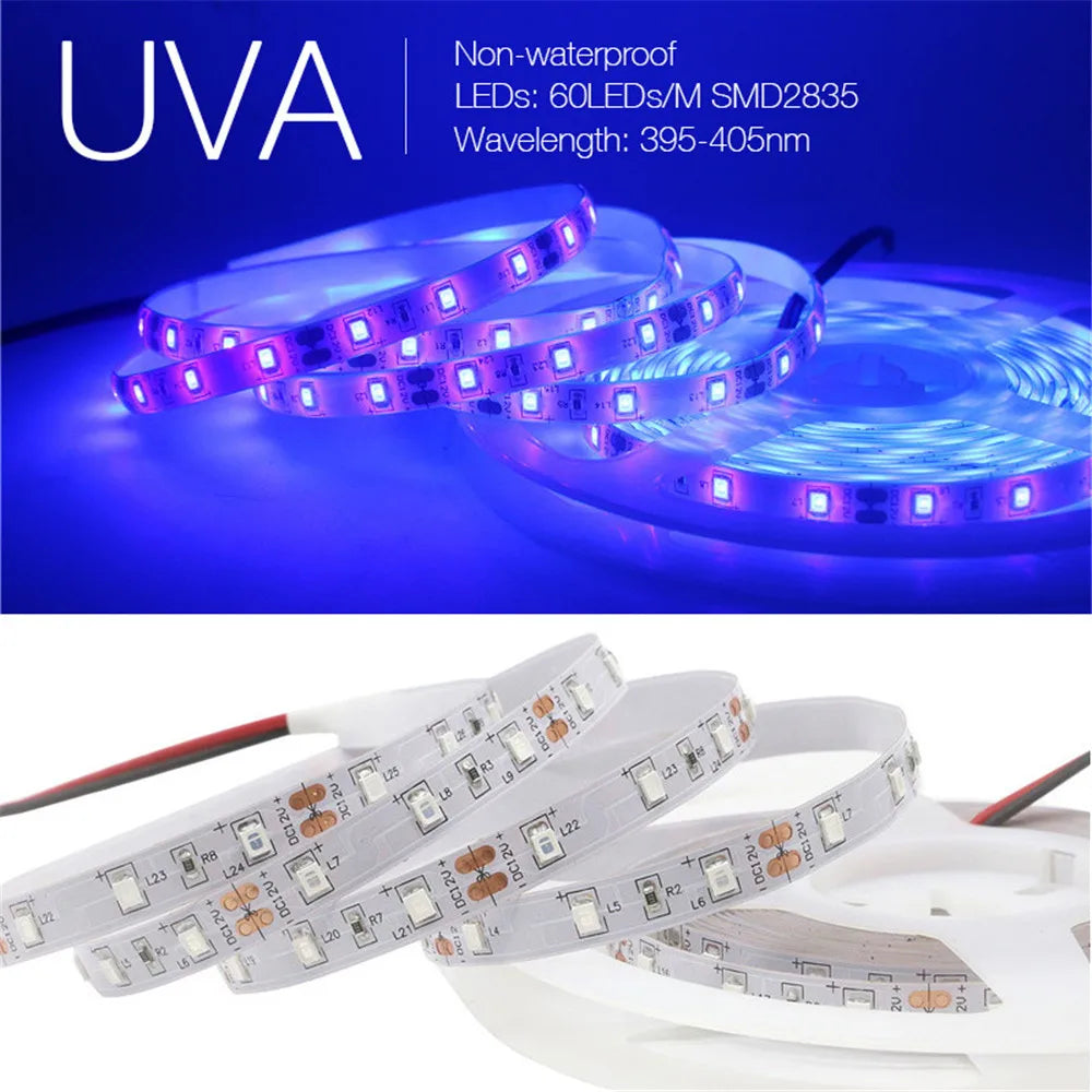 UV Led Strip Light 5V UVA Light 395-405nm SMD2835 Ultraviolet Ray LED Diode Ribbon Purple Tape Lamp USB With Switch 60LEDs/m