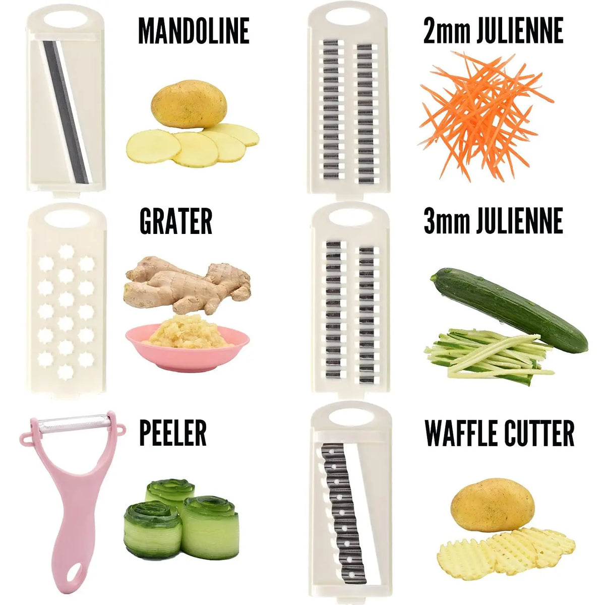Mandolina 5-in-1 Manuale per Verdure e Frutta – Affetta, Grattugia e Taglia