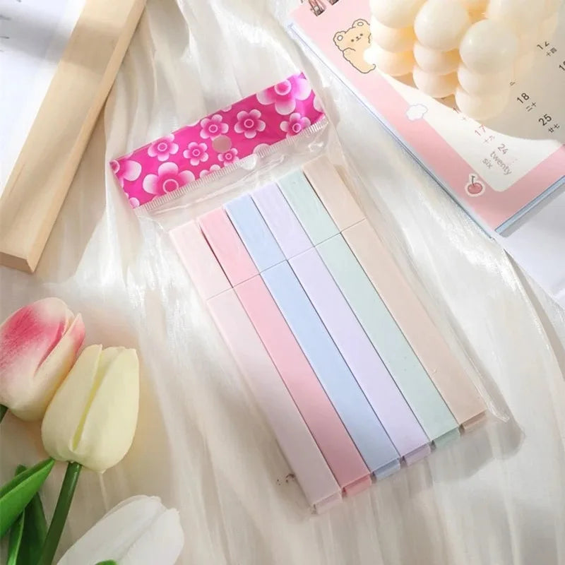 Set di 6 Evidenziatori Pastello Kawaii – Marker Colorati per Scuola e Ufficio