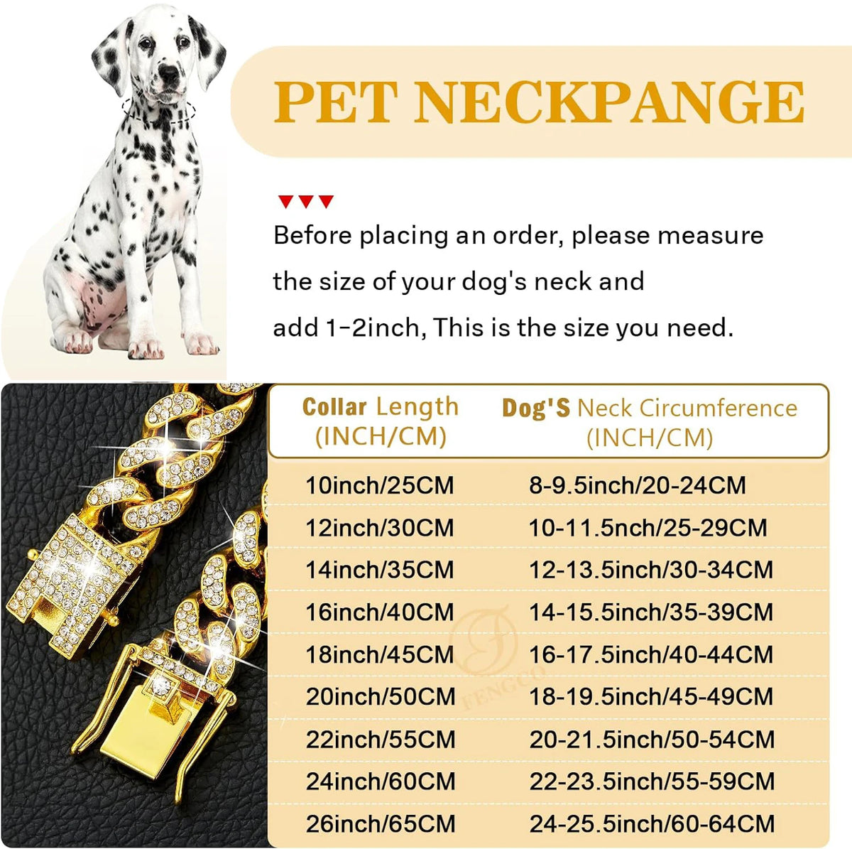 Collare a catena in metallo lusso oro per cani e gatti – 12,5 mm