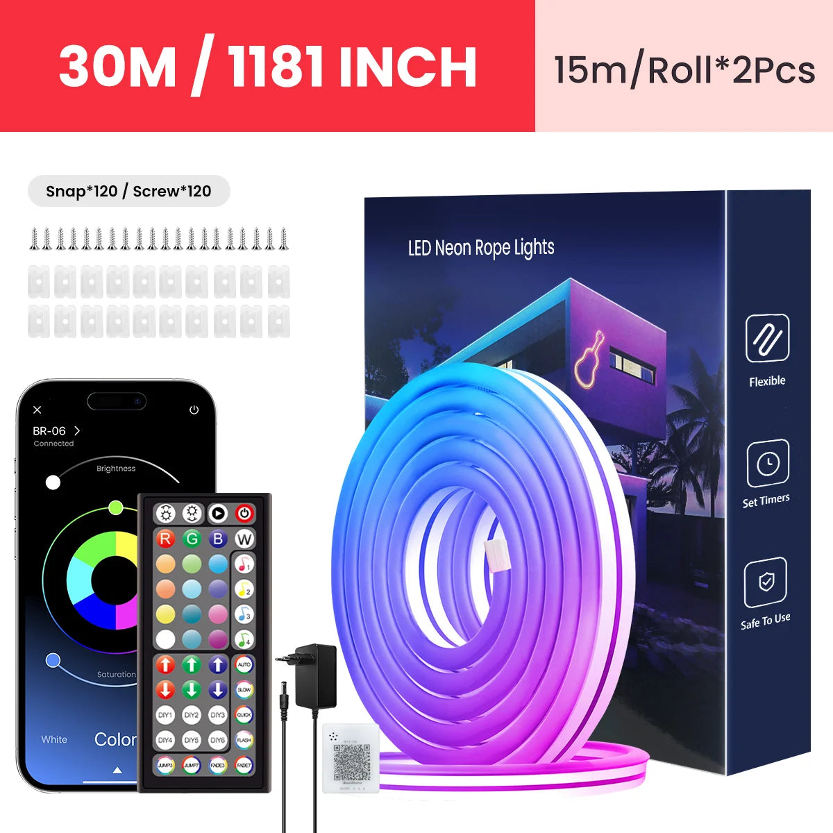 Striscia LED Neon RGB flessibile 24V con telecomando e app – IP65 waterproof