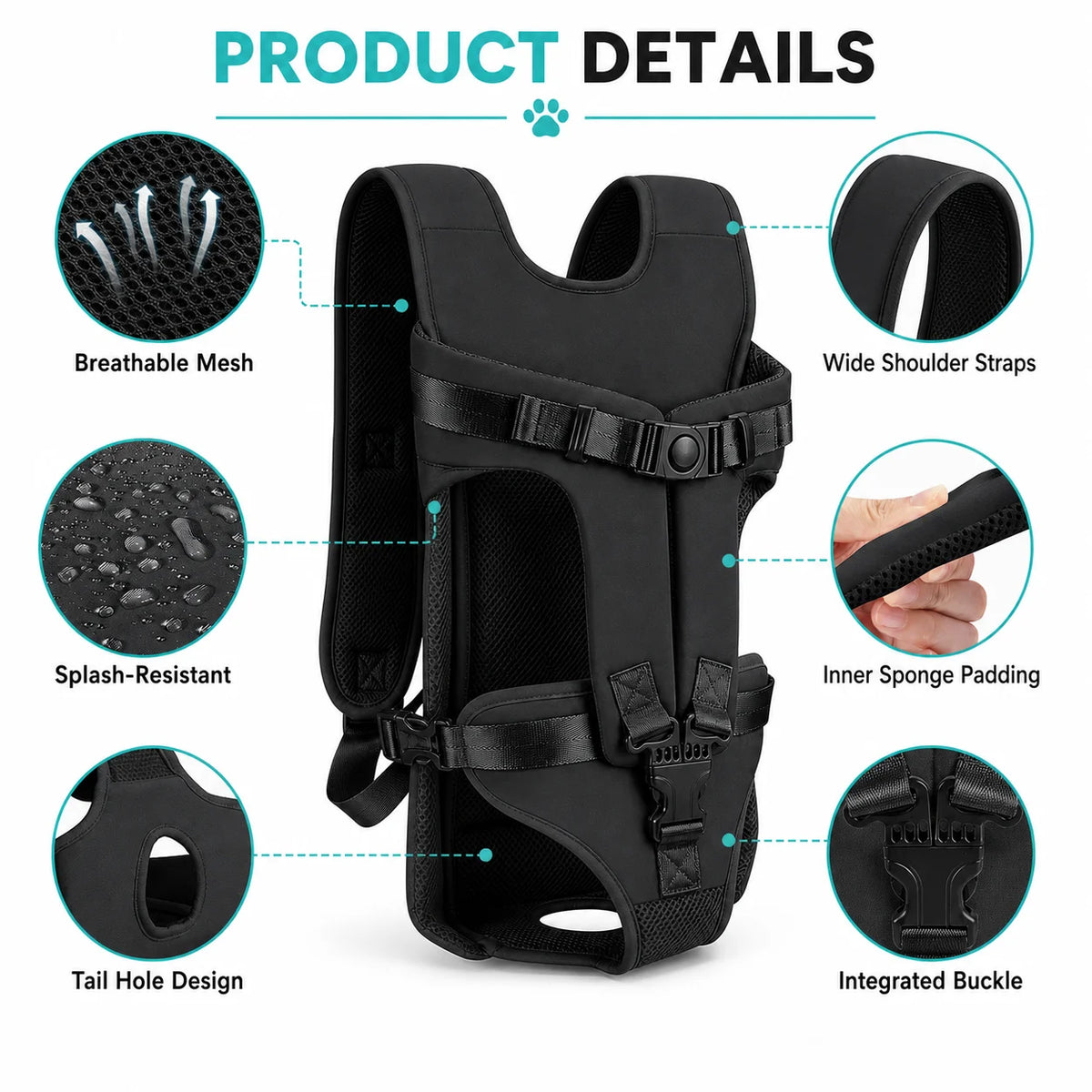 Pet Front Carrier Backpack per Cani Piccoli, Trasportino Petto Traspirante…