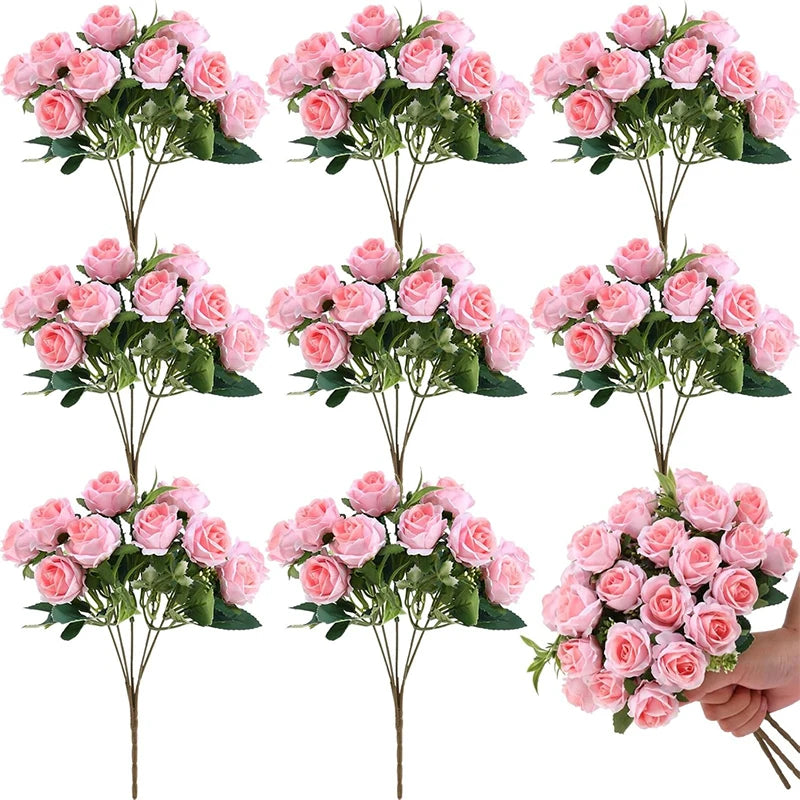 Rose Artificial Flowers Bouquet Silk Fake Flower for Home Decor Table Wedding Decoration Party Bride DIY Vase Flower Arrangement