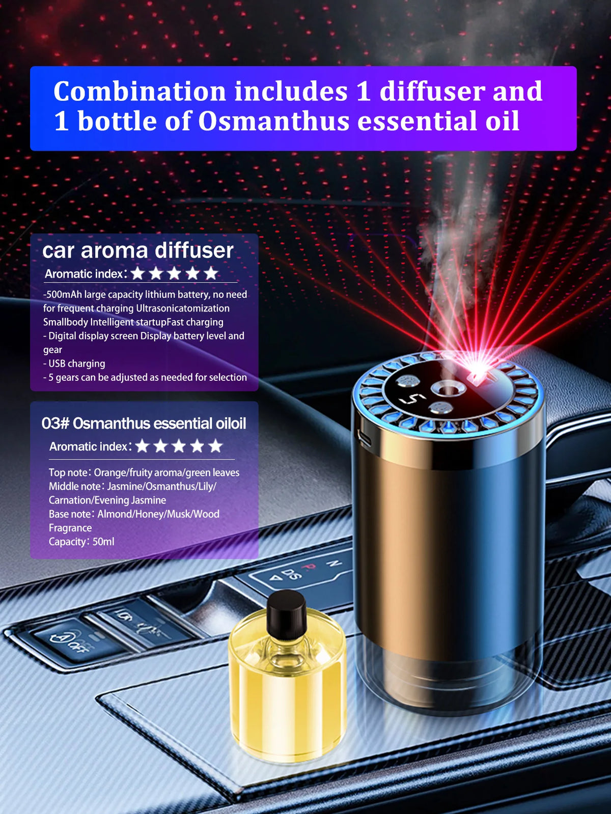 Lampada romantica a luce multicolore ricaricabile con diffusore aromatico per…