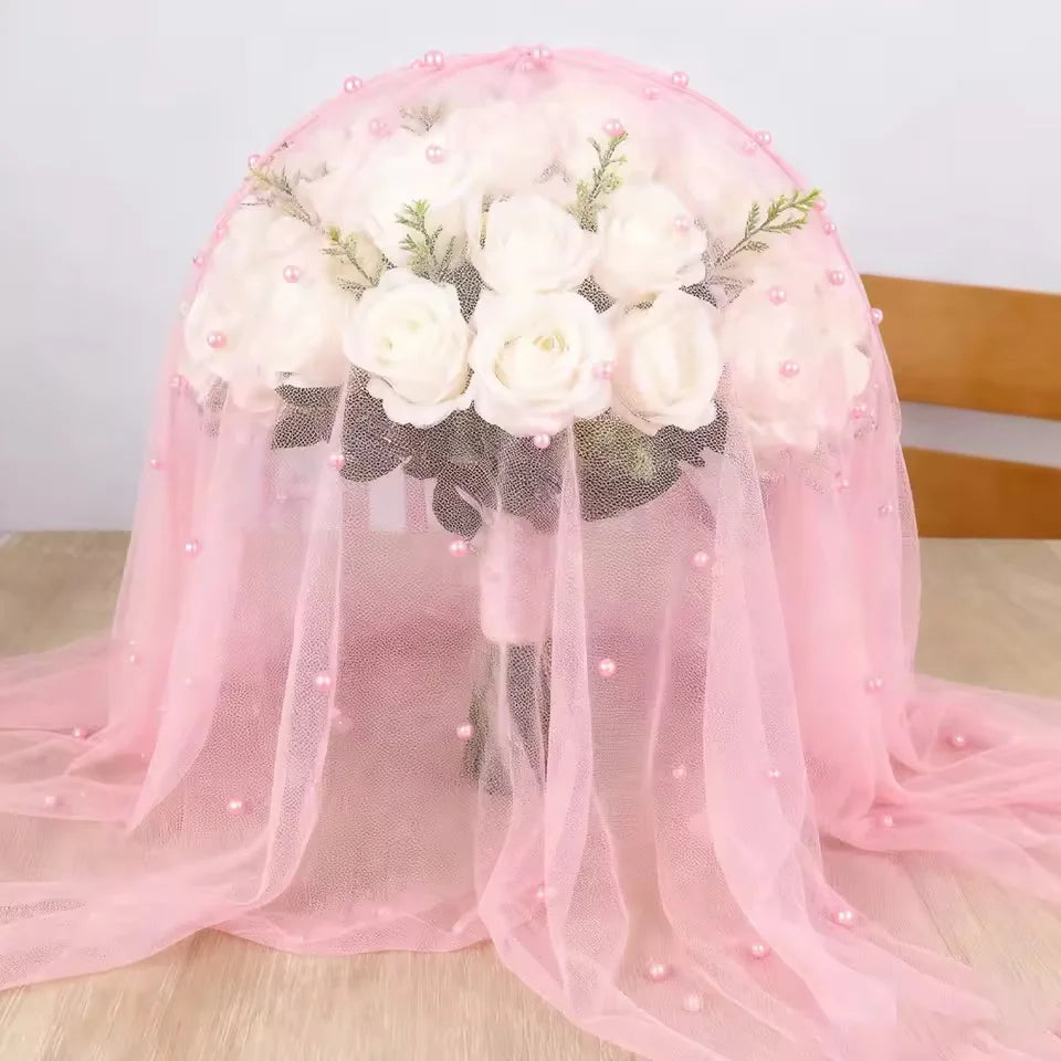 Pearl Tablecloth Bulk Table Runner Pearl Veil Lace Tulle Fabrics perfect for wedding parties and events, and an ideal Christmas