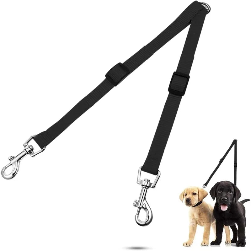 Guinzaglio doppio in nylon rinforzato V‑shape regolabile per due cani, colorato