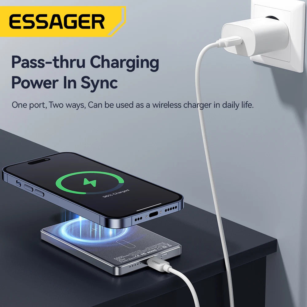 Power Bank Wireless 5000 mAh 20 W Ultra‑Thin con Magnete N52 per iPhone 14‑17