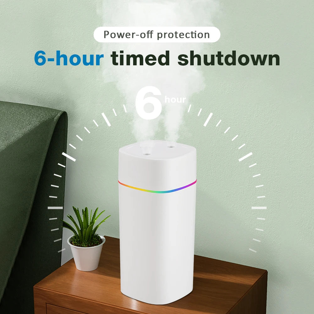 Umidificatore 600 ml doppio spray, luci LED e diffusione oli essenziali