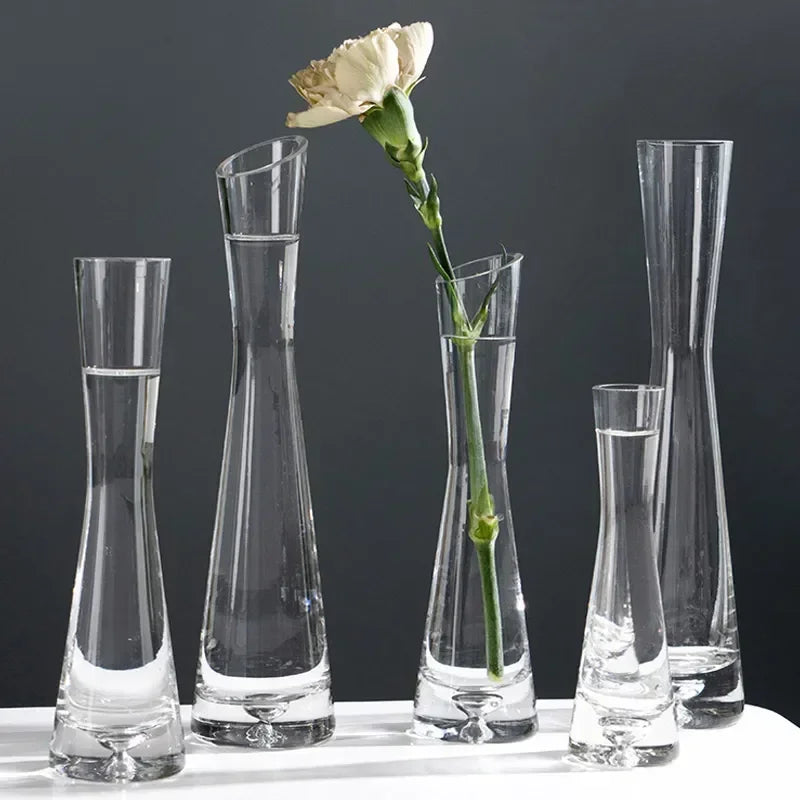 Creative European Style Transparent Glass Slanted Mouth Artistic Simple Vase Hydroponics Plant Flower VaseTable Home Decor