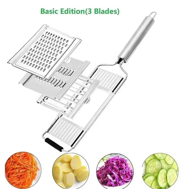Affettatrice 4 in 1 per Verdure in Acciaio Inox – Taglio, Grattugia e Julienne