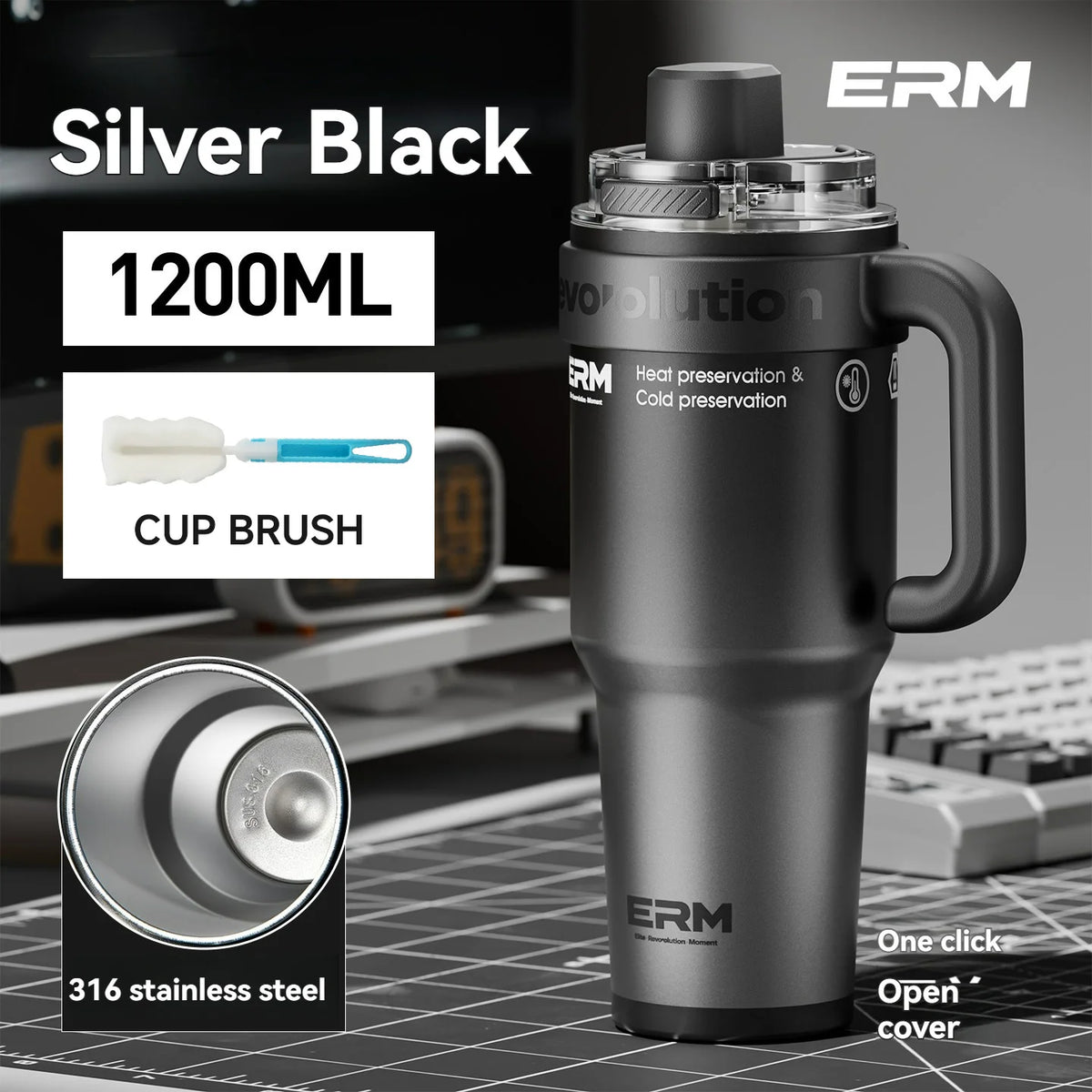Termos 1,2 L acciaio inox con rivestimento ceramico, cannuccia e manico – 24 h