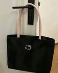 Borsa tote capiente con ricamo gatto, leggera e fresca per donna