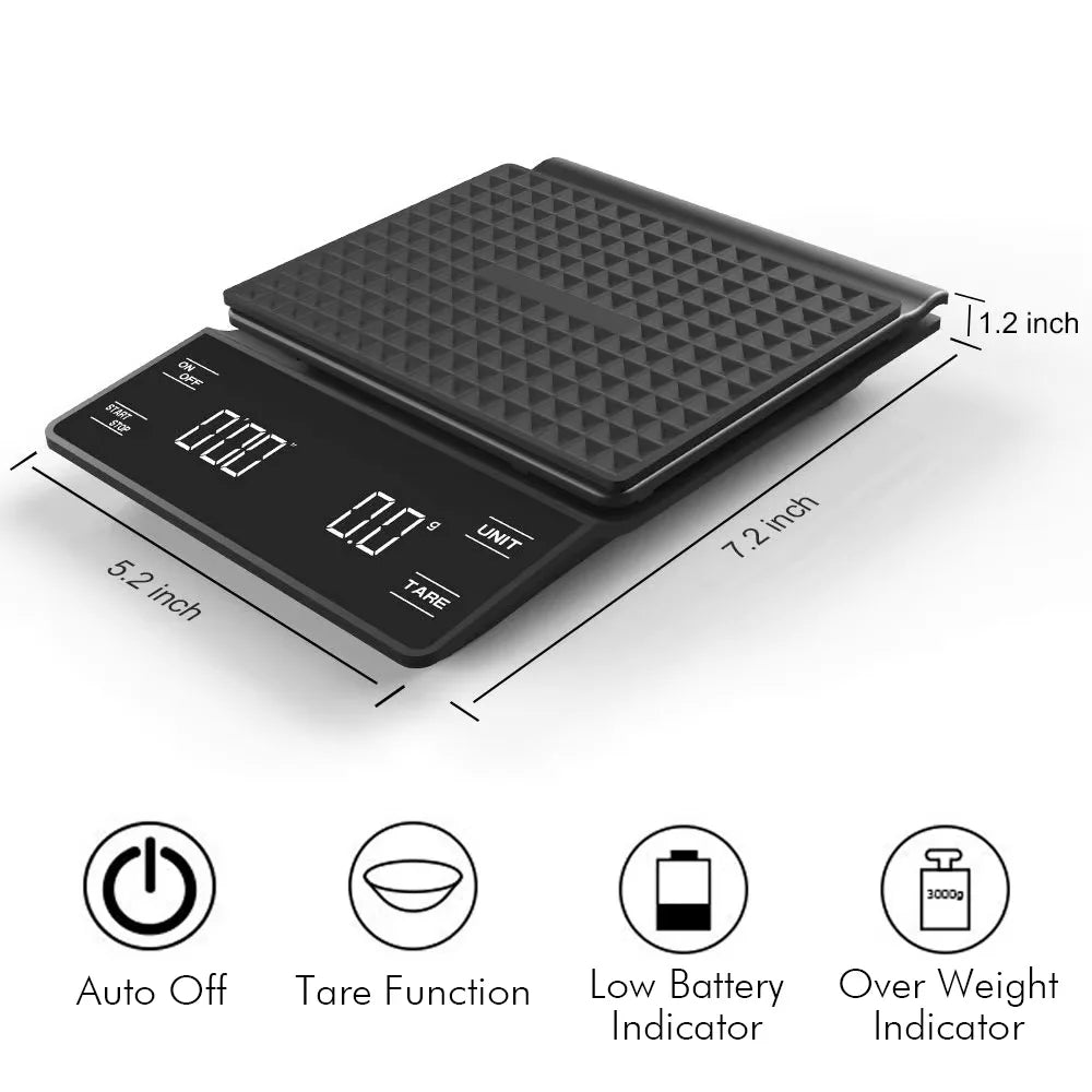 Bilancia digitale 3 kg con timer e precisione 0,1 g – per cucina e caffè