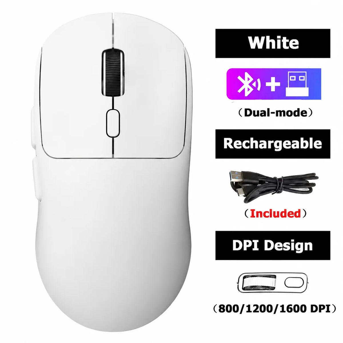 2.4 GHz mute wireless mouse – 4 colors, rechargeable, ergonomic, dual-mode Bluetooth