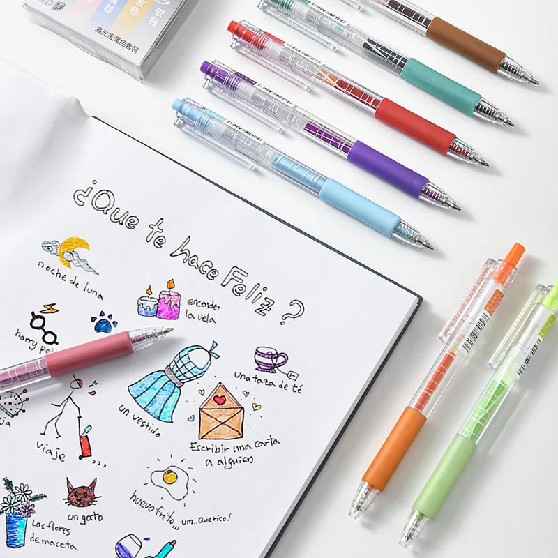 Set di Penne Gel Kawaii Colorate 0.5 mm, cancellabili, per scuola e ufficio