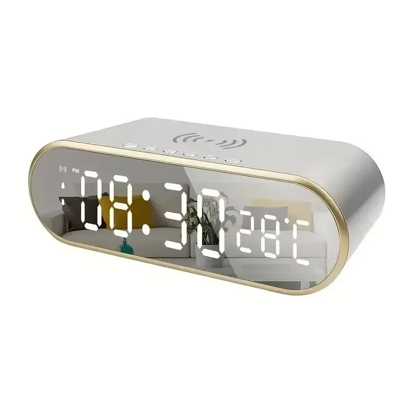 Wireless Chargers Pad Phone Alarm Bedroom Lamp Night Light Desktop Clock Thermometer For iPhone 15 14 Samsung Fast Charging Dock